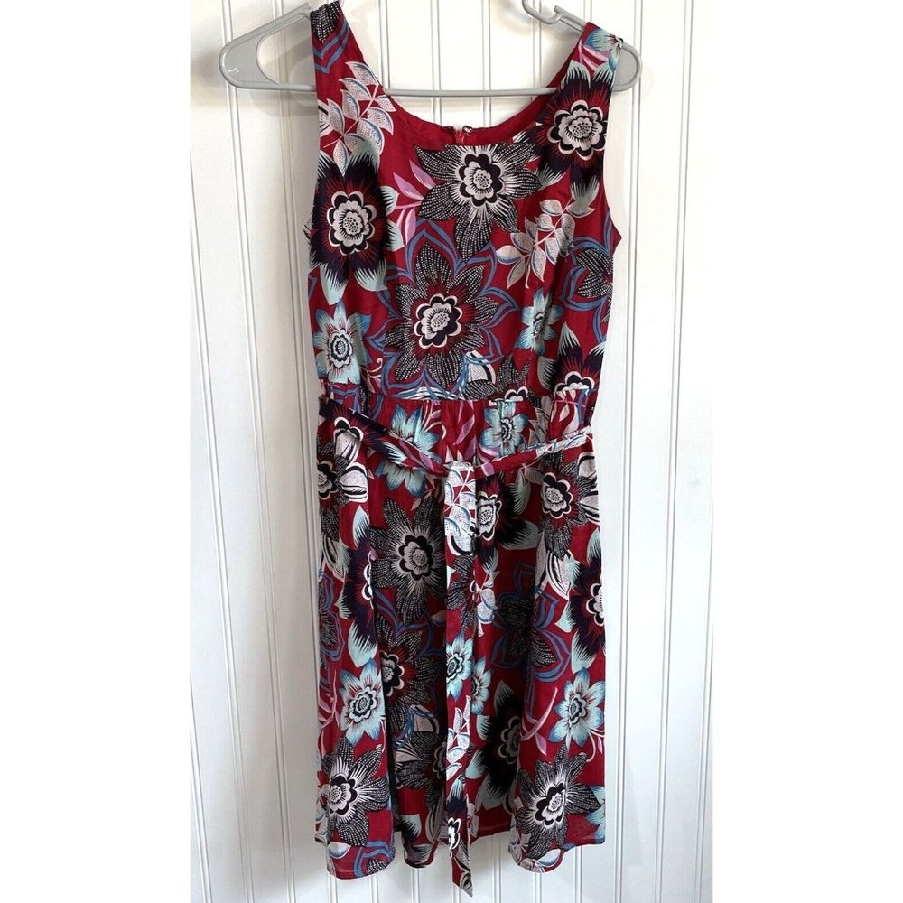 Talbots Petites Womens 2P Red Floral Cotton‎ Swing Dress Beachy Lined Sleeveless